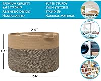 Vista 2 de Cesta grande de cuerda de algodón de tamaño máximo de 24 x 24 x 17 pulgadas, cesta de almacenamiento extragrande, cesta de lavandería tejida