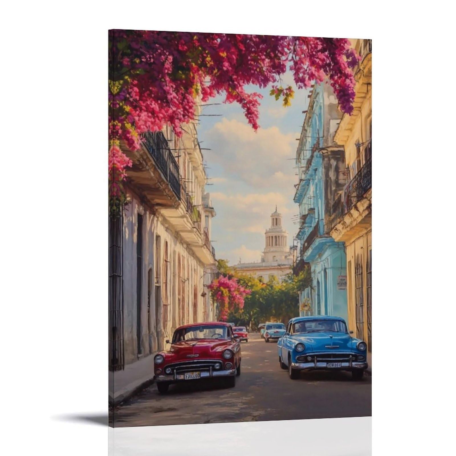 HUERYRYHY Havana Bougainvillea Street 04 Poster Wall Art Canvas Vintage Aesthetic Painting Decor for Rooms 08x12inch Frame-style