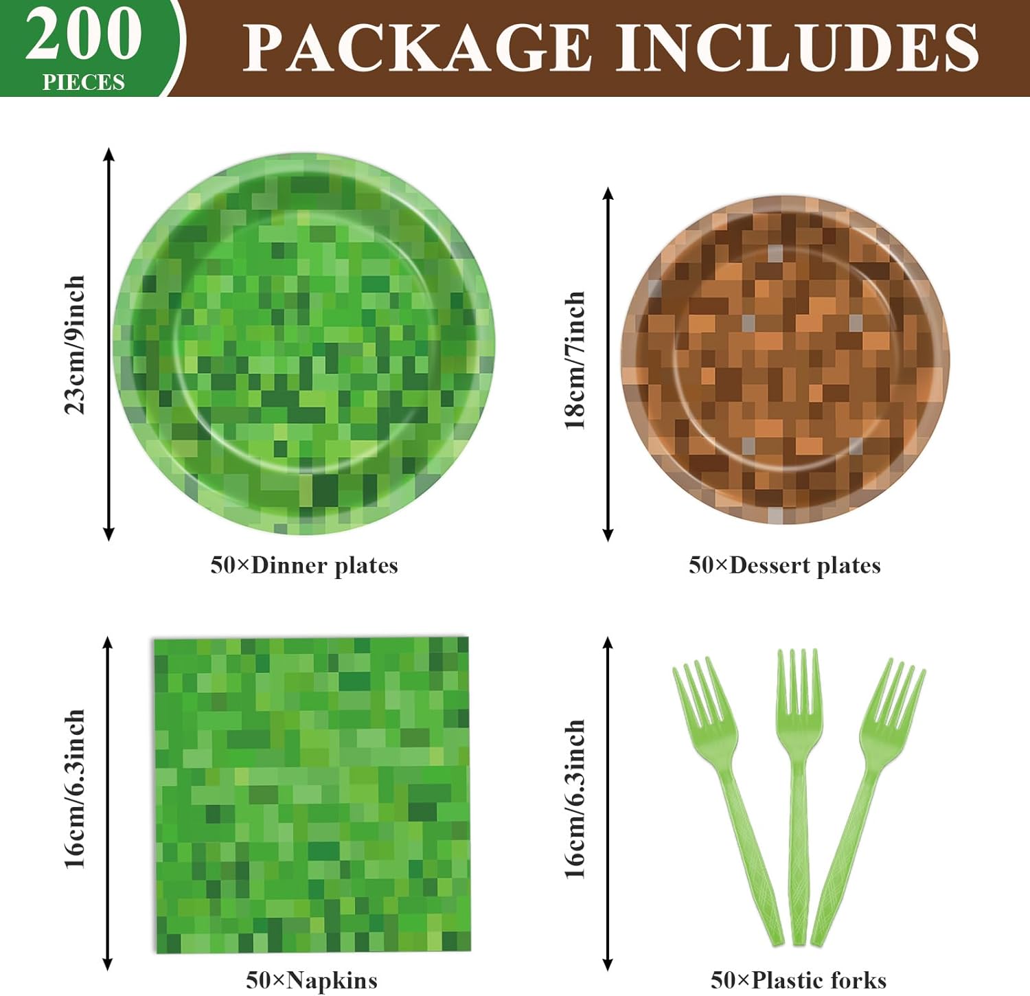 200 PCS Pixel Theme Plates and Napkins Decoration Pixel Theme Disposable Birthday Party Tableware Set Video Game Party Paper Plates Set and Video Game Napkins for Kids Gamer Supplies Serve 50 Guests