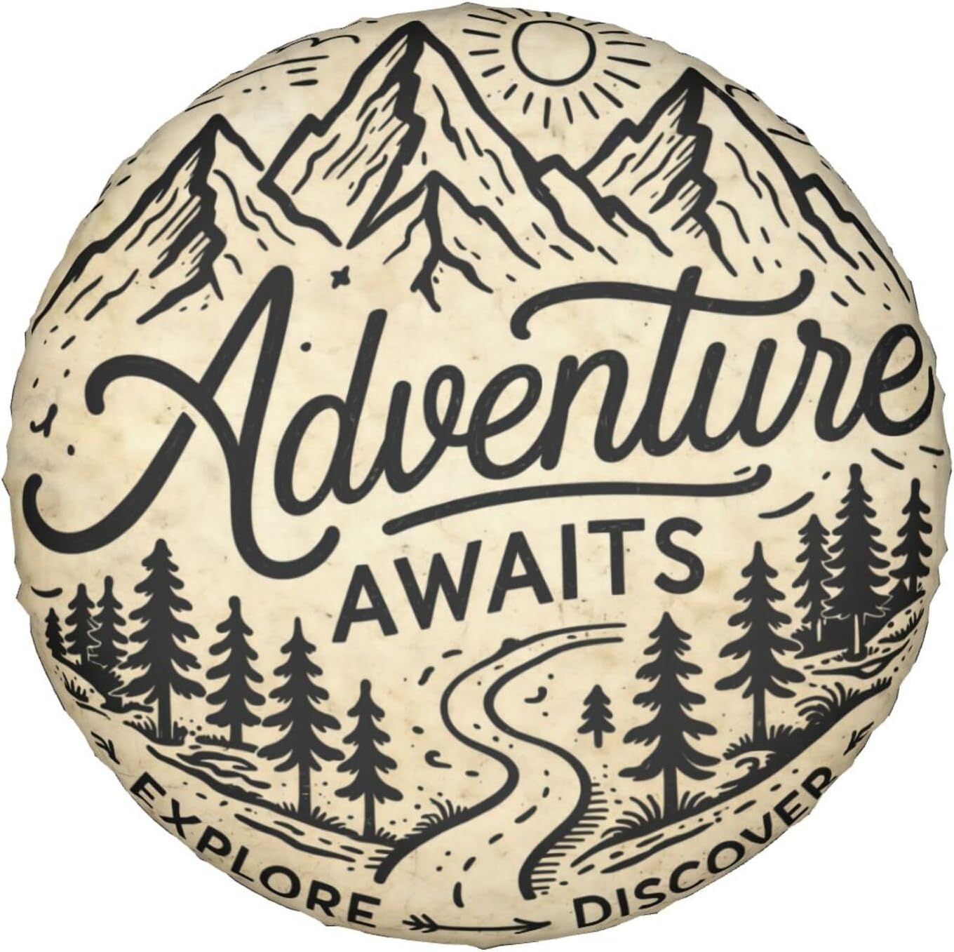 Spare Tire Cover，Adventure Awaits Camper Spare Tire Cover Waterproof Sun Protection for Jeep Trailer Camper RV SUV Wheel Covers (Adventure Awaits, 14 inch)