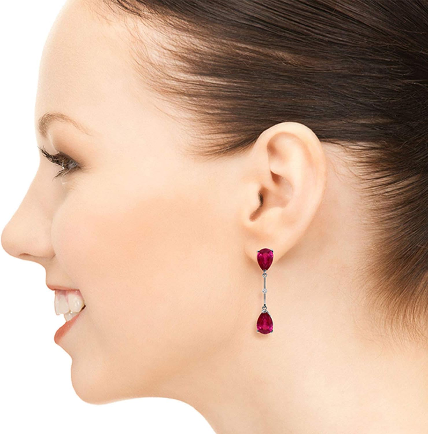 Galaxy Gold GG 7.01 ct 14k Solid White Gold Diamonds Rubies Dangling Earrings - Image 4