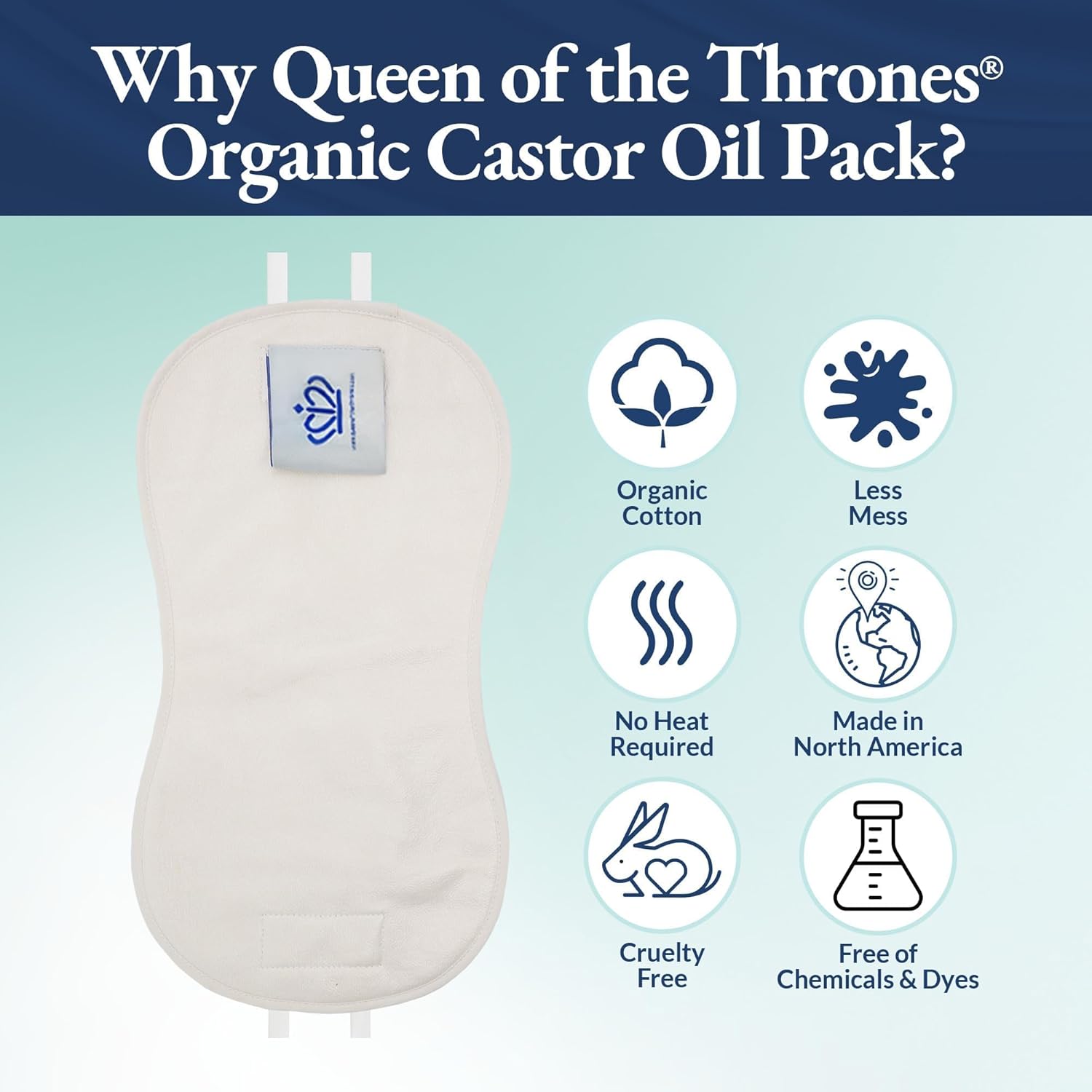 QUEEN OF THE THRONES Castor Oil Pack for Kids - Heatless, Less-Mess, Reusable - Organic Cotton Flannel, Comfort Fit, Soft Straps & Naturopathic Doctor Designed (Castor Oil Sold Separately)