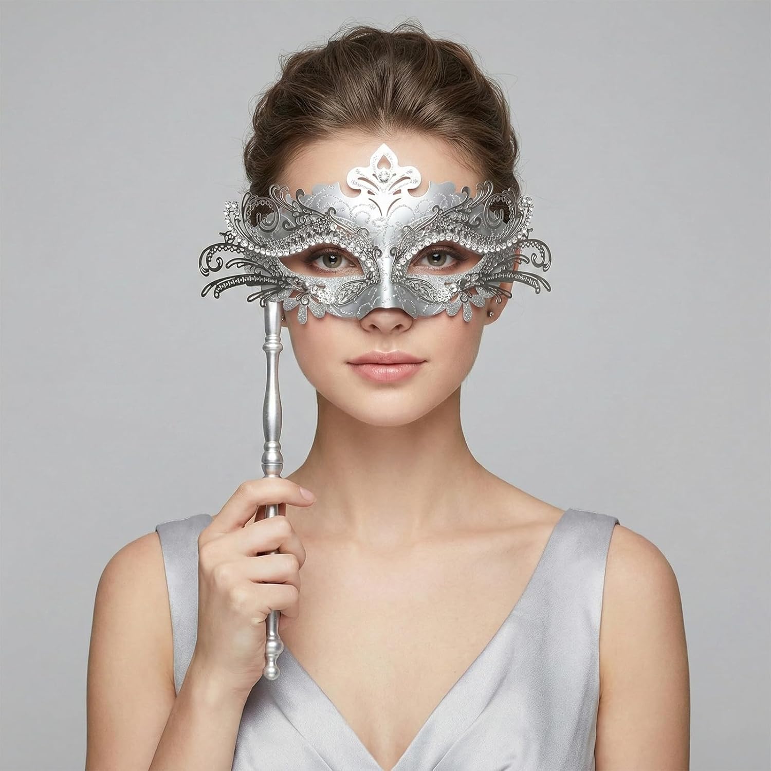 Coddsmz Masquerade Mask with Stick Venetian Mask Mardi Gras Decorations for Womens Halloween Costume Mask - Image 3