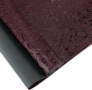 12 x 53 Inch Embossed Faux Leather Roll Vintage Flower Textured Synthetic Leather Fabric for DIY Sewing Crafts Wallets Jewlery Making (Dark Red)