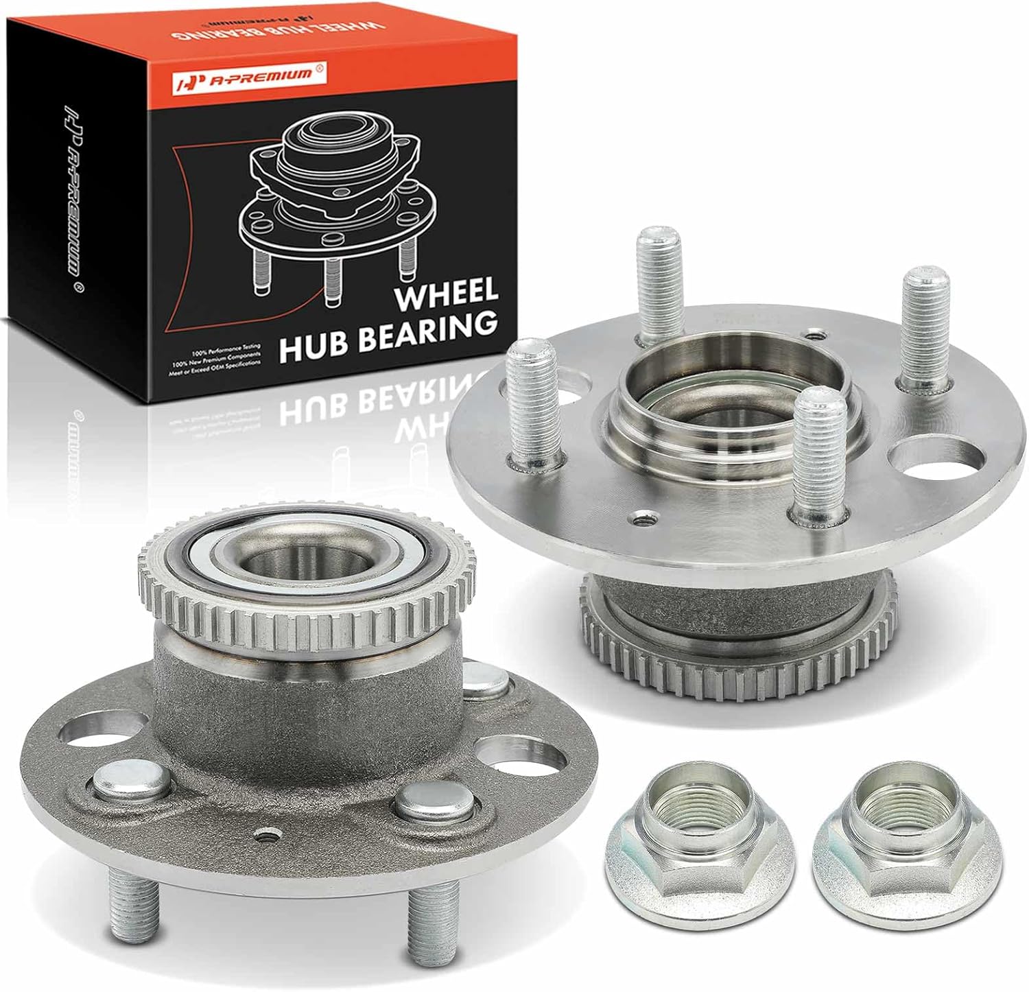 A-Premium 2 x Rear Wheel Bearing and Hub Assembly with ABS Ring & 4-Lug Compatible with Honda Civic (Si Model) 2002-2003