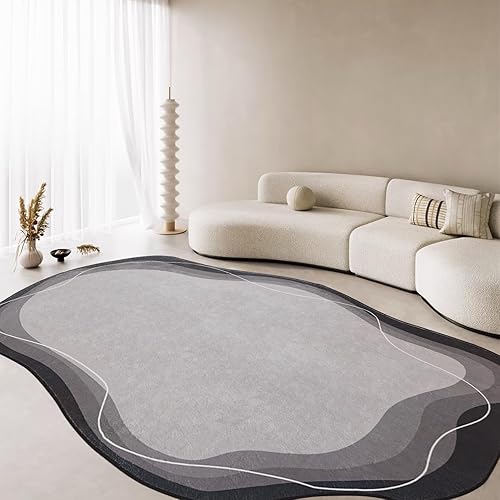 Poowe Alfombra de área para interiores, vintage, para sala de estar, cocina, lavable, envejecida, borde de nube, ondas, dormitorio, alfombra retro