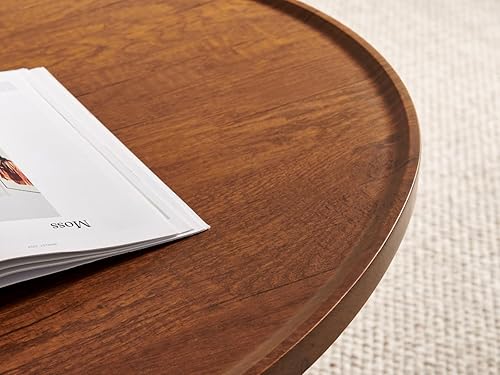 Miniatura 5 de Saint Mossi - Mesa de centro moderna para sala de estar, mesa de centro ovalada de madera de mediados de siglo, mesa central de doble capa para