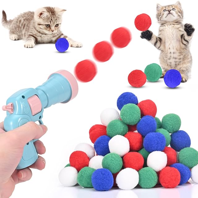 LUXECOVE Juego de Lanzador de Juguetes para Gatos con 50 Bolas, Juguete Interactivo para Gatos
