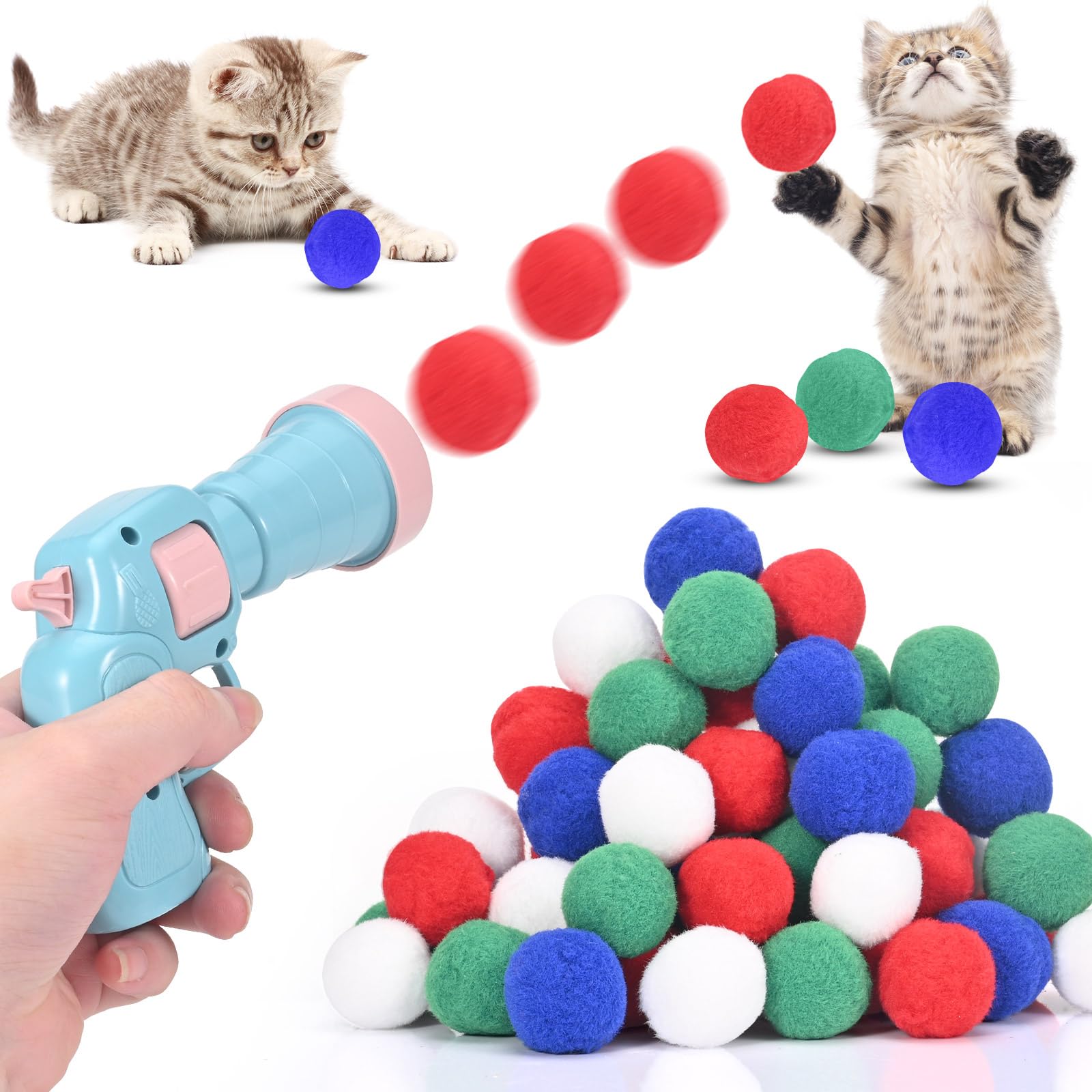 Juego de Lanzador de Juguetes para Gatos con 50 Bolas, Juguete Interactivo para Gatos, Juego Interactivo para Gatos y Perros,Juguete Interactivo Gato, Bolas de Peluche silenciosas