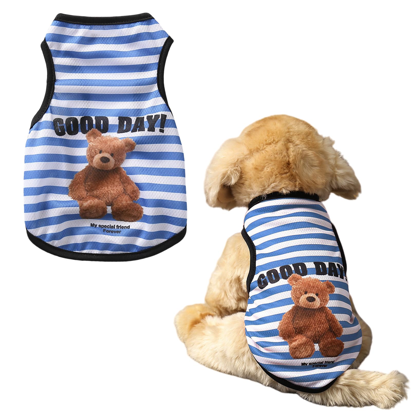 Dog Shirts Puppy Clothes,1PC Cute Bear Dog T Shirt, Summer Breathable Puppy Tank Top Sleeveless Vest for Small Dogs Cat Outfit (Blue Strip, XXL)