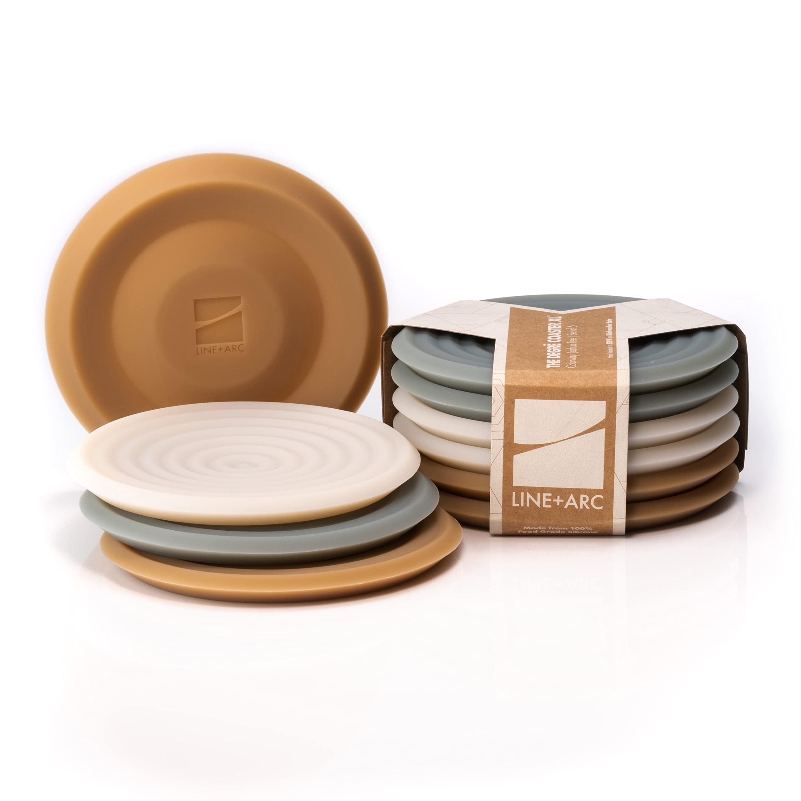 LINE+ARC Extra Thick Silicone Coasters (As Seen in NYTimes WireCutter) Waterproof Anti-Stain Heat-Safe Dishwasher-Safe Degrē Coasters XL (Set of 6 Joshua Tree) Outdoor Rubber Mid-Century Modern