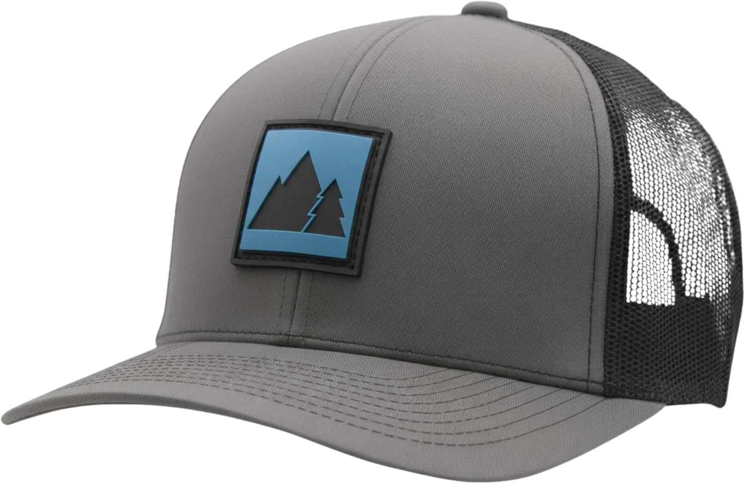 LINDO Trucker Hat [ Pine & Mountains Design] for Men and Women: Mid Profile Cap with Breathable Mesh Back and Adjustable Snap