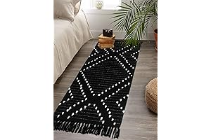 HAOCOO Black Geometric Boho Bathroom Runner Rug