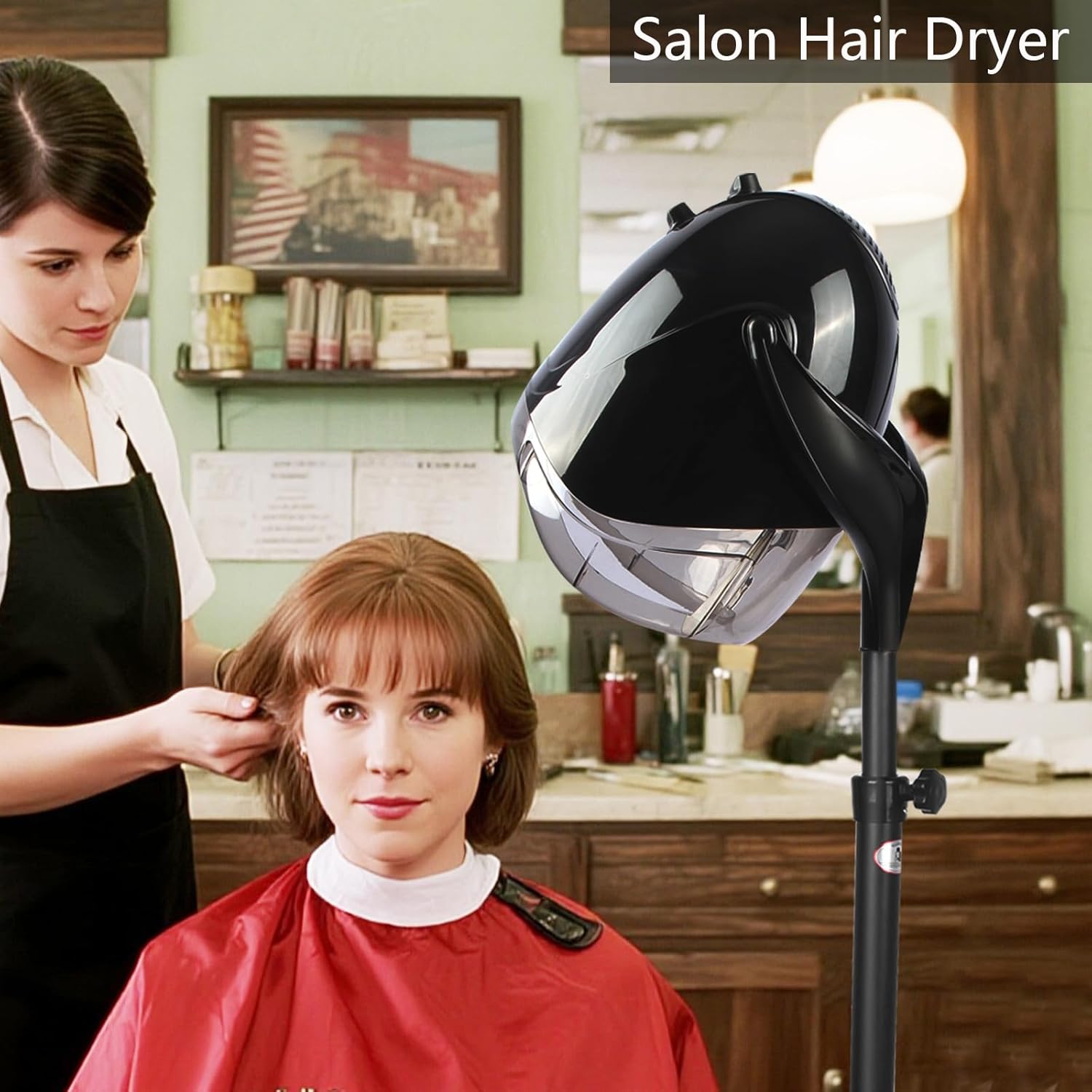 1000W Professional Hooded Hair Dryer,Standing Blow Hair Dryer with Cap and Wheels,Temperature and time are Adjustable,Suitable for Salon and Home