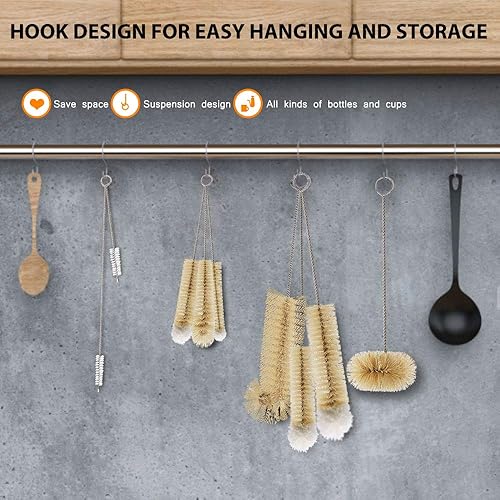 Miniatura 7 de Masthome Juego de 9 cepillos para botellas, limpiador de botellas de mango largo para lavar botellas de vino/cerveza, comedero de colibrí, biberón,