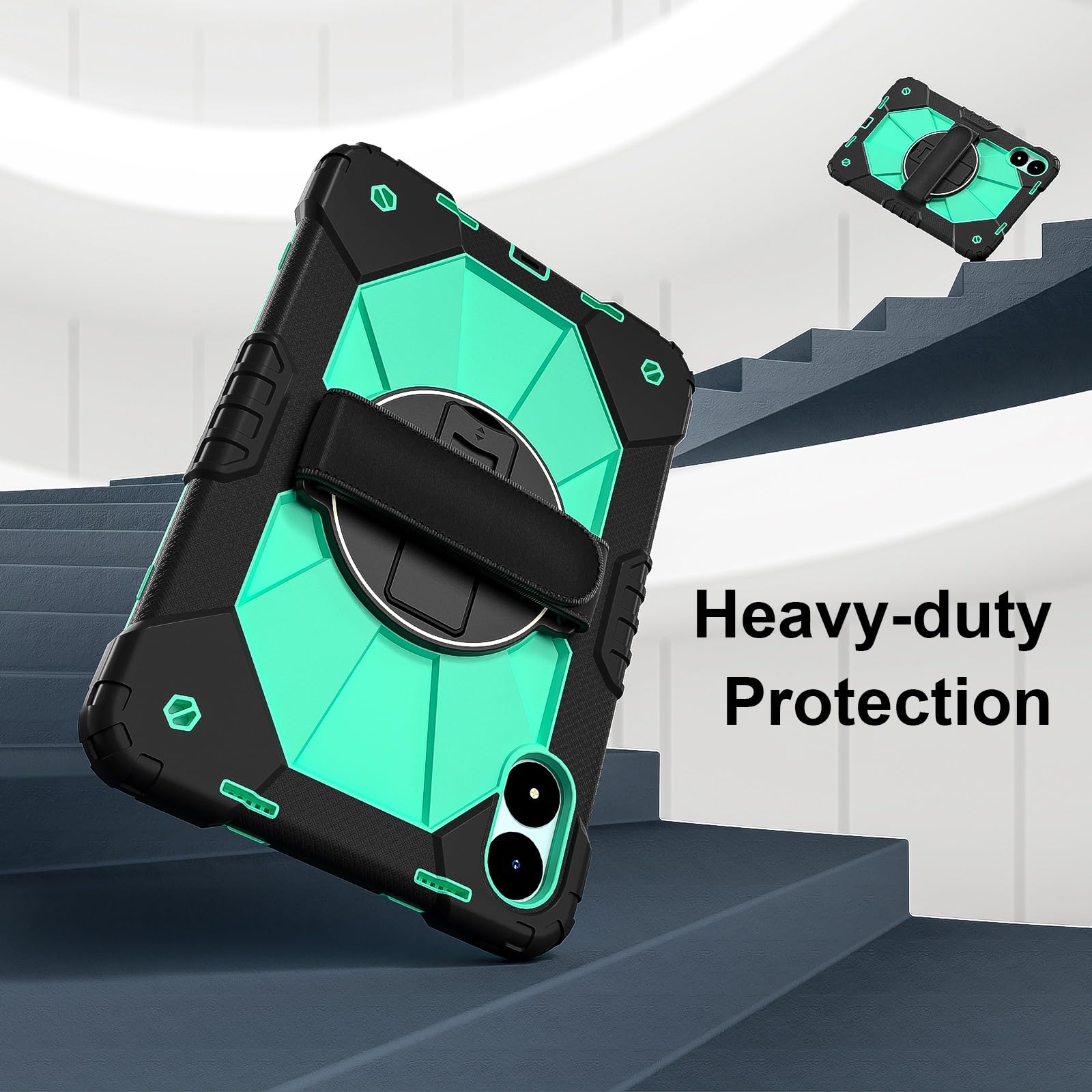 Custodia compatibile con Xiaomi Redmi Pad Pro 12.1"/Poco .1" custodia per tablet, custodia protettiva completa antiurto multifunzione girevole a 360 gradi + tracolla (Black+verde menta)