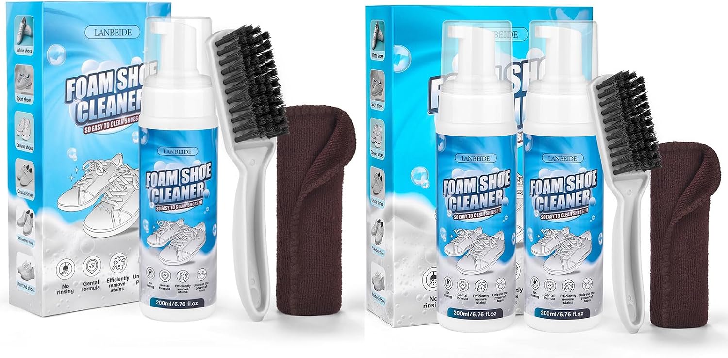  Shoe Cleaner Kit - 3 x 6.76oz Sneaker Cleaners with Brushes & Towels, Suitable for Leather, Suede, Canvas, PU, Fabric, Boots