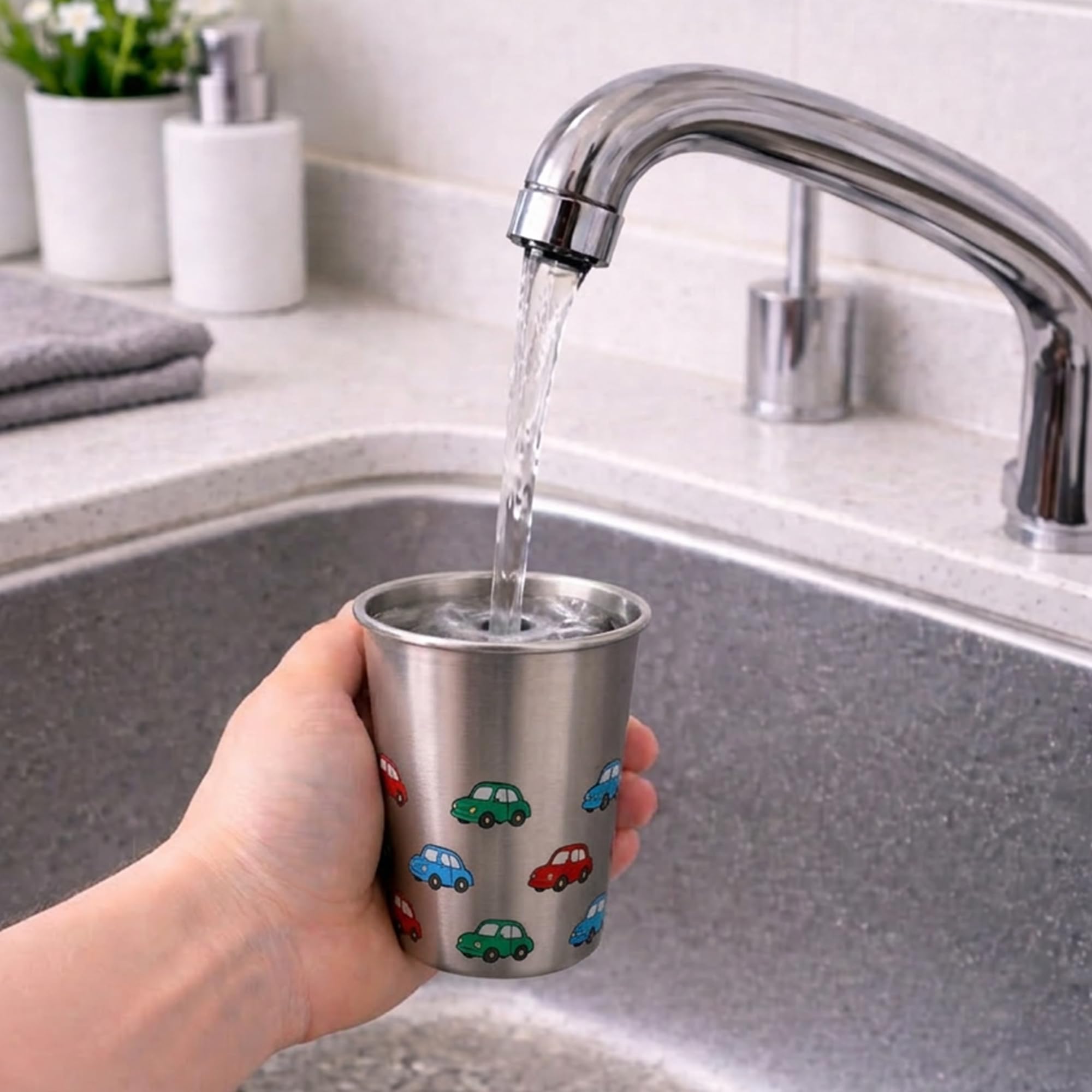 Open Cup Set of 3 Items | Stainless Steel | Plastic-Free | Kids Design | Ideal for Children, Toddlers and Babies (6 Months +) | 230ml x 3 (Car) — view 5