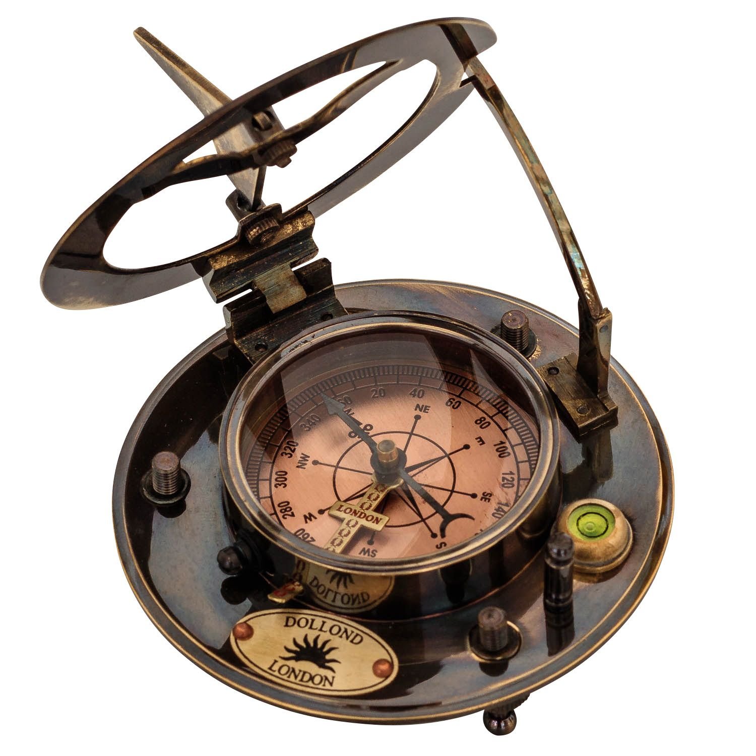 Bussola marittimo 10cm compasso replica nave orologio solare cuoio stile antico