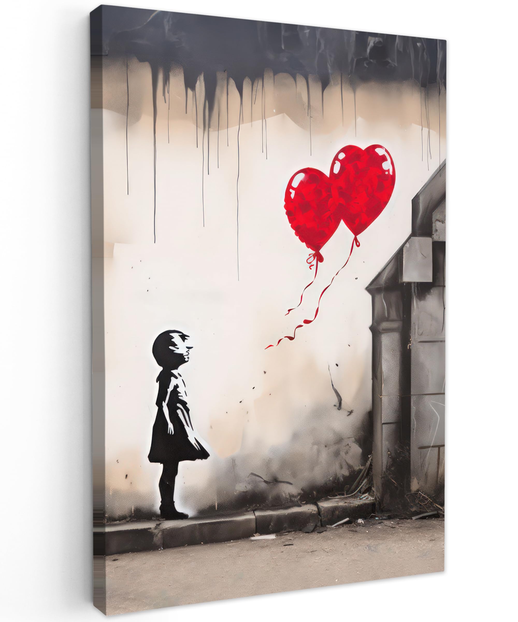 MuchoWow© Canvas Wall Art 16"x24" / 40x60 cm Home Decor Paintings for Living Room Decorations Gifts Hallway Art - Girl - Balloons - Heart - Grey