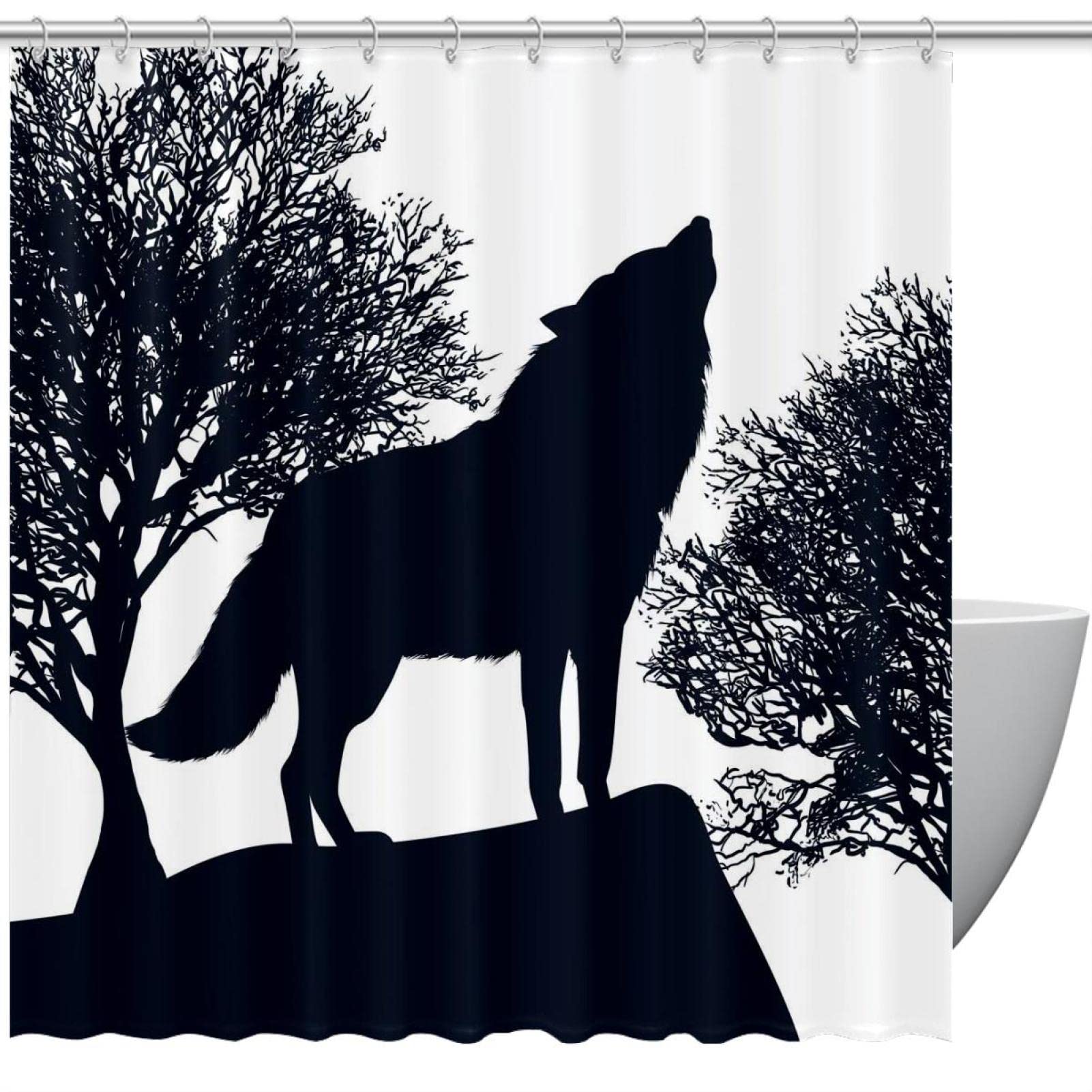 Rideau de douche loup avec crochets inclus pour décoration de salle de bain