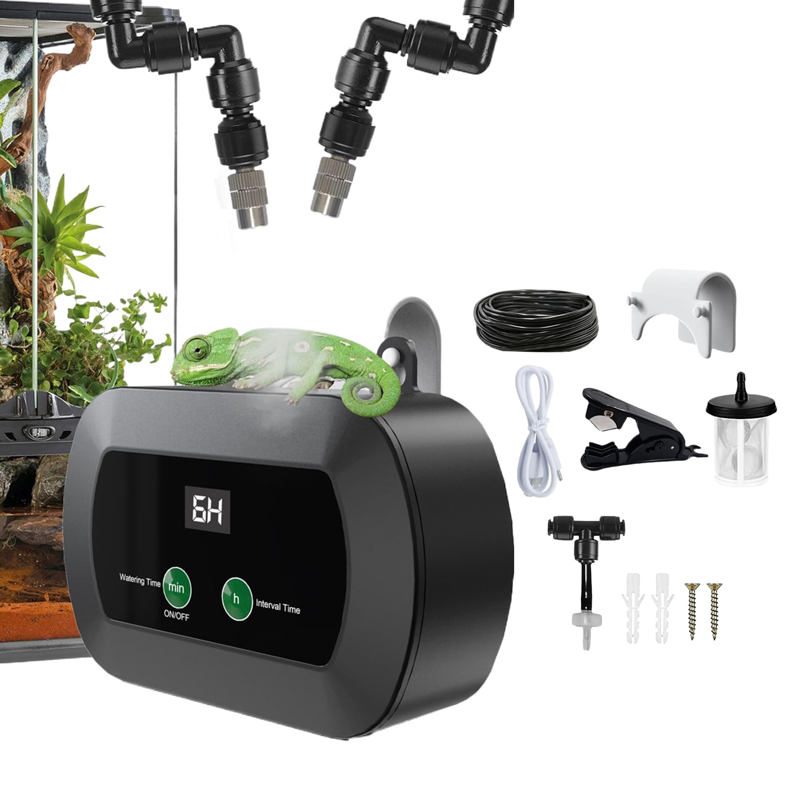Humidificador Para Terrario - Automático De Nebulización Con Temporizador Para Terrarios,Difusor Silencioso Con Boquillas Ajustables Y Pulverización Manual Para Terrarios Y Vivarios