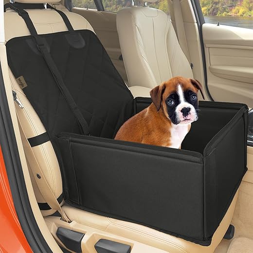 Extra Stable Dog Car Seat - High Quality Car Dog Seat for Small to Medium Dogs - Reinforced Walls and 3 Straps - Waterproof Dog Car Seat for Back and Front Seat (Black)