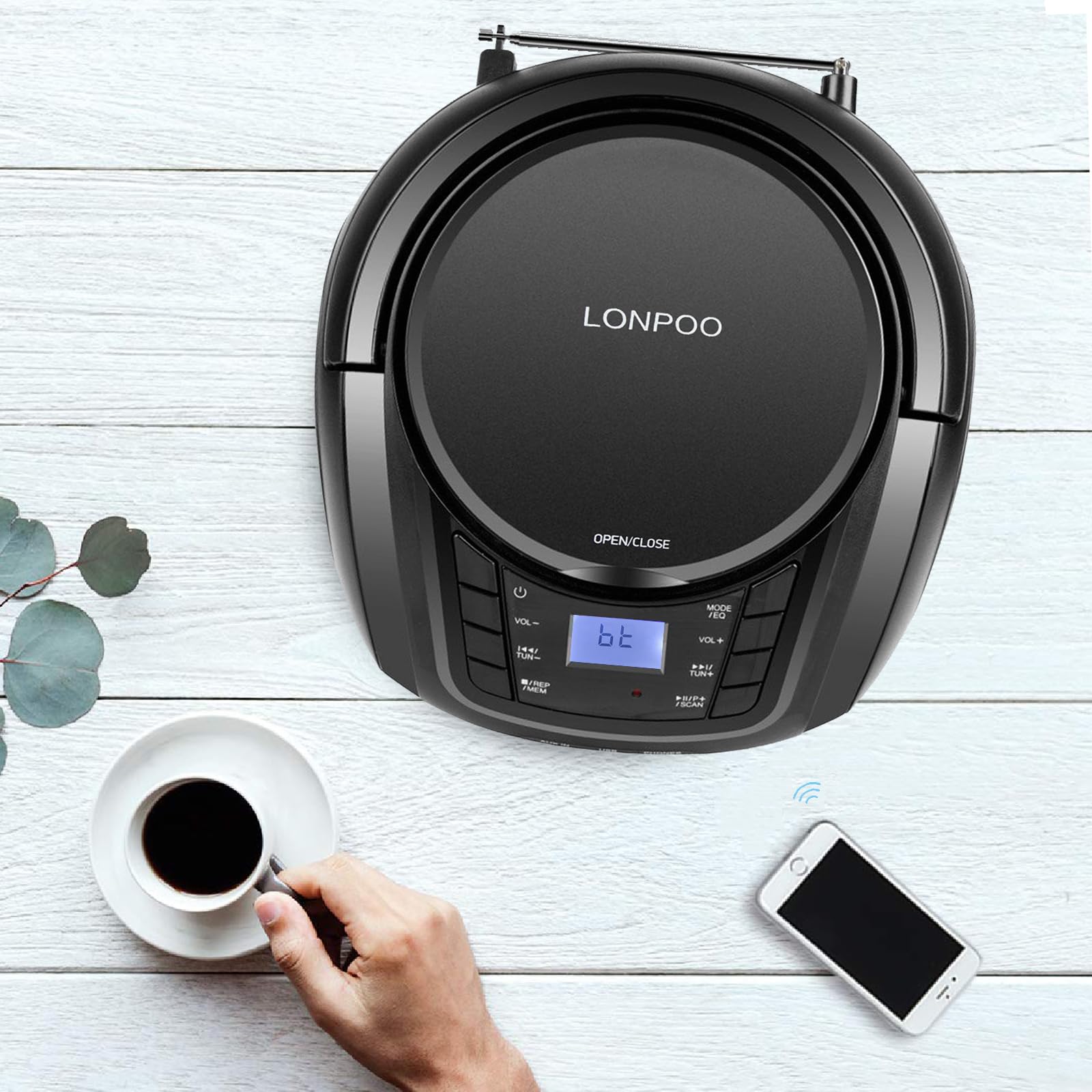 Impianto Stereo Casa 30W Micro HiFi Compatto con lettore CD, Bluetooth, radio FM, USB, AUX-in, display LED e pulsante grande, telecomando (L-D03BT)