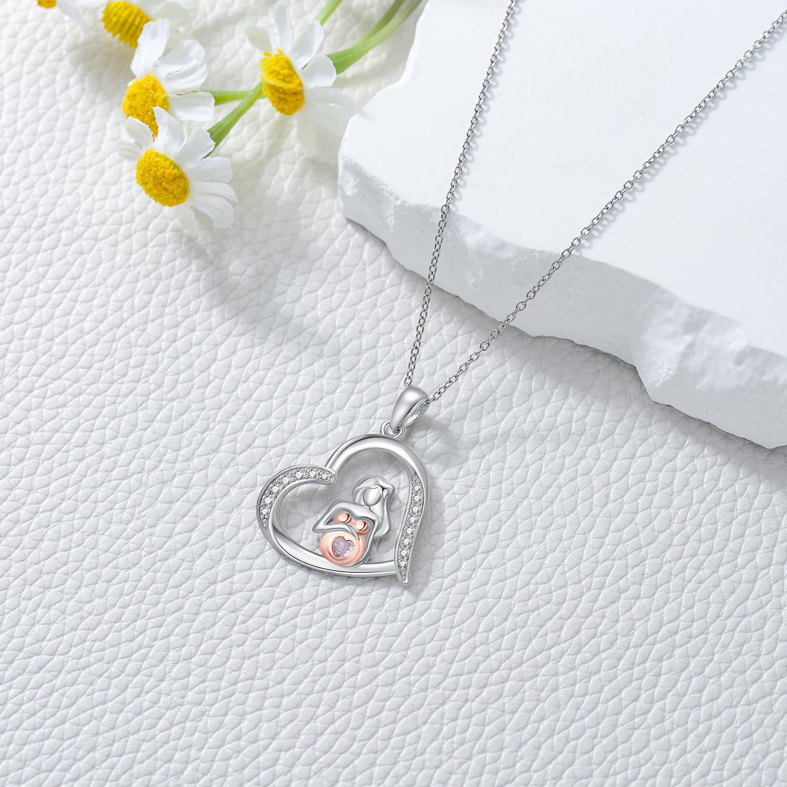 Colgante de plata de ley 925 para mujer con colgante de embarazo para futura mamá, el mejor collar para futura mamá, con piedra natal, joyería de Acción de Gracias para madre