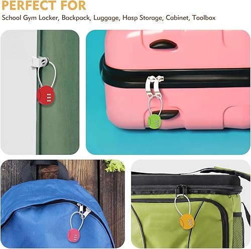 Miniatura 7 de Candado de combinación de 6 unidades, 3 dígitos para exteriores, mini candado de combinación impermeable para cerradura de gimnasio escolar, mochila