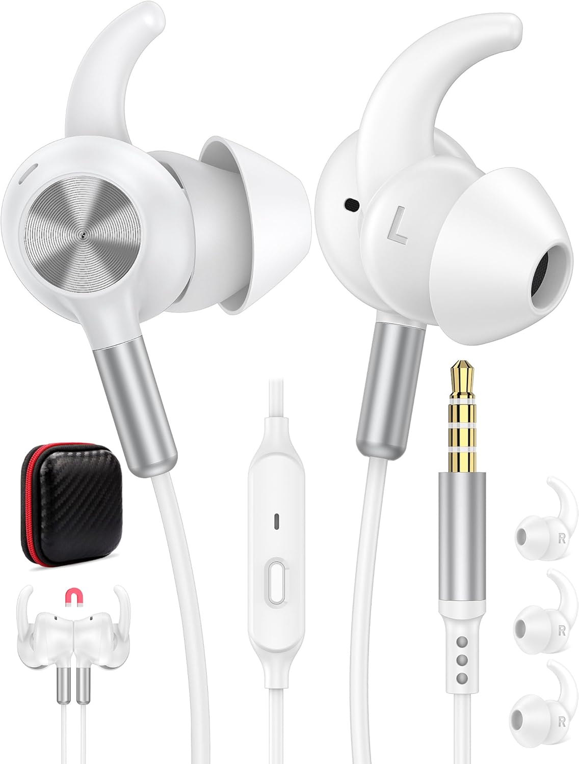 TOPAUX 3.5mm Jack Earphone 5FT Wired Earbuds Anti-Loose Wingtip Noise Canceling in-Ear Headphone Mute Mic School Supply PC Computer Corded Headset for Chromebook Laptop,for Moto G Stylus Play Power