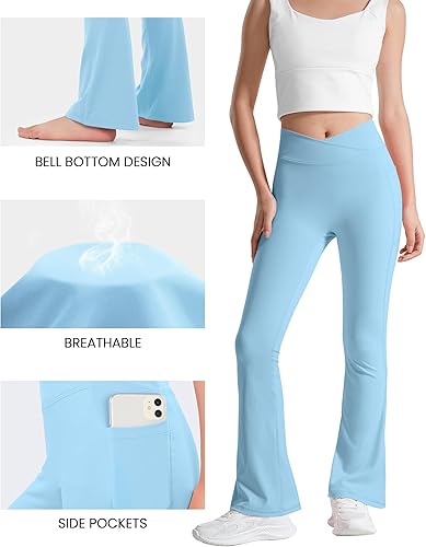 Miniatura 2 de BOOPH Leggings acampanados para niñas con bolsillos cruzados de cintura alta, pantalones de yoga acampanados pantalones deportivos