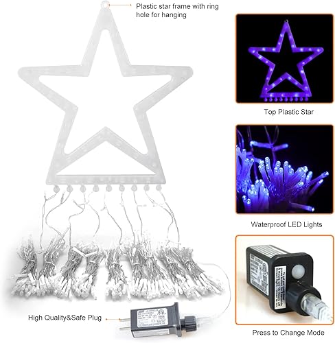 Miniatura 2 de Guirnalda de luces de estrella para decoración de Navidad, 320 luces LED para árbol de cascada al aire libre con estrella superior de 13 pulgadas,