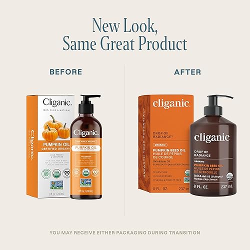 Miniatura 7 de Cliganic Aceite de semilla de calabaza orgánico, 100% puro, para cara y cabello, natural prensado en frío sin refinar (el embalaje puede variar)