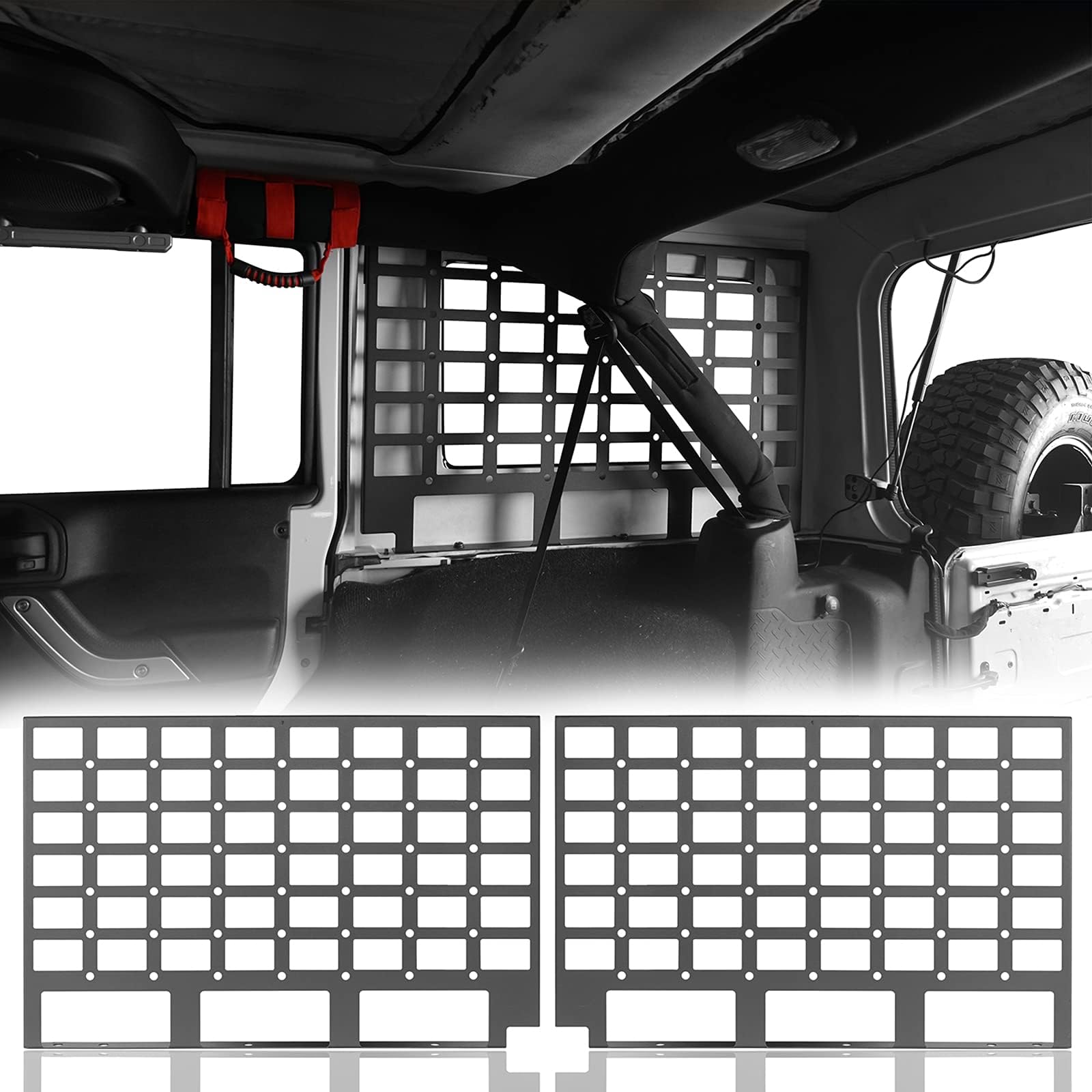 Hooke Road Wrangler Molle Panel Rear Window Interior Storage Flank Kit for Jeep JK Wrangler Unlimited 4-Door w/Hardtop 07-18 - Pair
