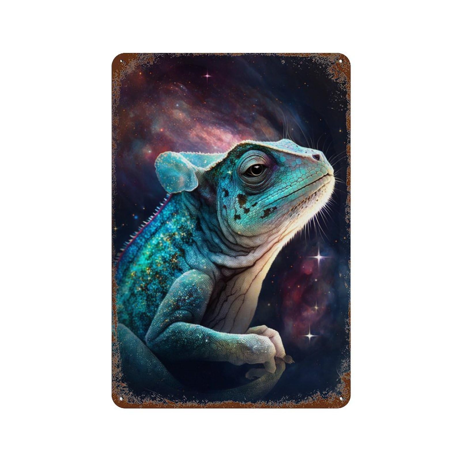Garage Style Galactic Lizard Art Print-13 Distressed Metal Wall Sign 11.8"x7.9", Rustic Home Decor for Bar And Workshop