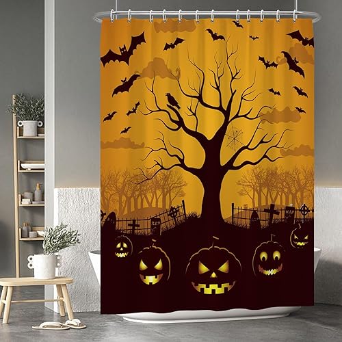 Miniatura 210 de Baocicco Juego de cortinas de ducha de fantasmas de Halloween, encantadores fantasmas de dibujos animados, divertidos trucos o tratos, cortinas de