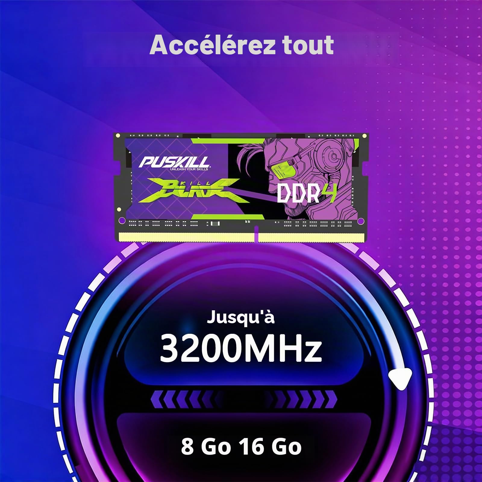 PUSKILL Mémoire RAM DDR4 16Go pour PC Portable, 3200MHz PC4-25600 CL22 1,2V, SODIMM 260 Broches, Module Unique, Mise à Niveau Plug & Play pour Ordinateur Portable, Compatible Intel et AMD | Mise à niveau pour ordinateur portable de jeu, SODIMM 260 broches