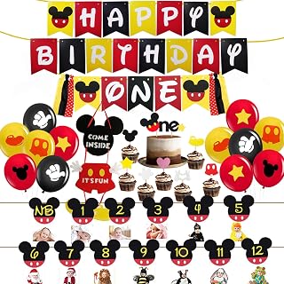 Mickey 1st Birthday Party Supplies - Banner, Cake Topper, Decorations for Boy or Girl