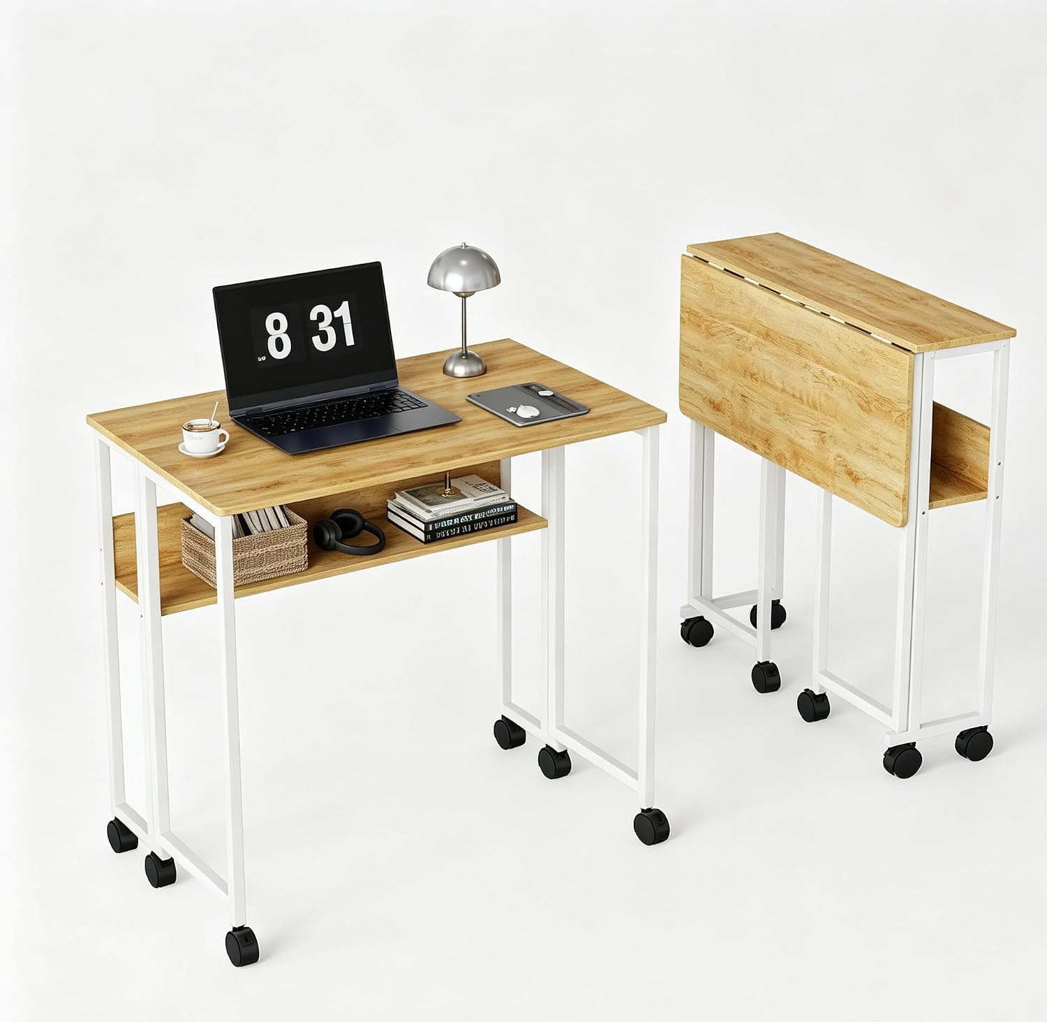 Foldable Rolling Gaming & Hobby Desk for Teenagers with Wheels & Shelf