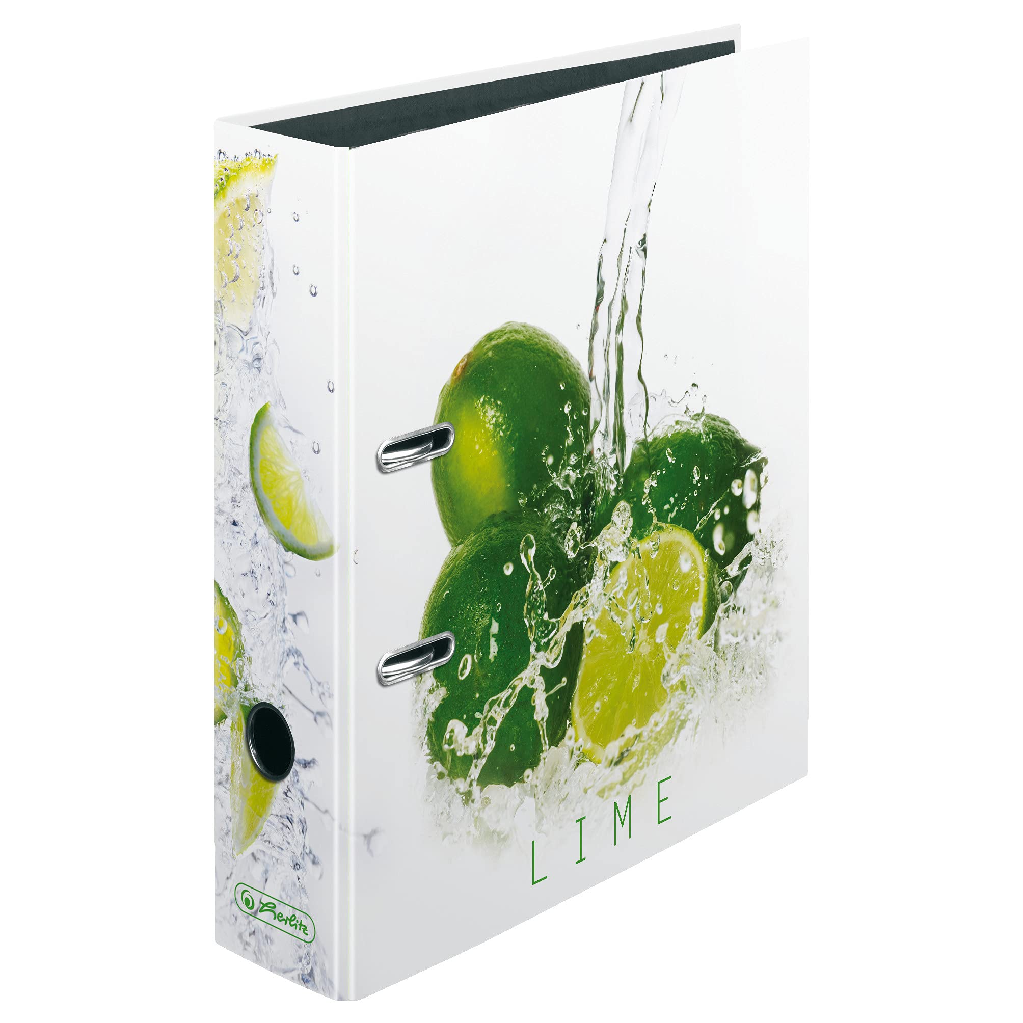 herlitz 11306008 Ordner maX.file, A4, Rückenbreite: 8cm, schwarzer Innenspiegel, Motiv: Fresh Fruit Limette, 10 Stück