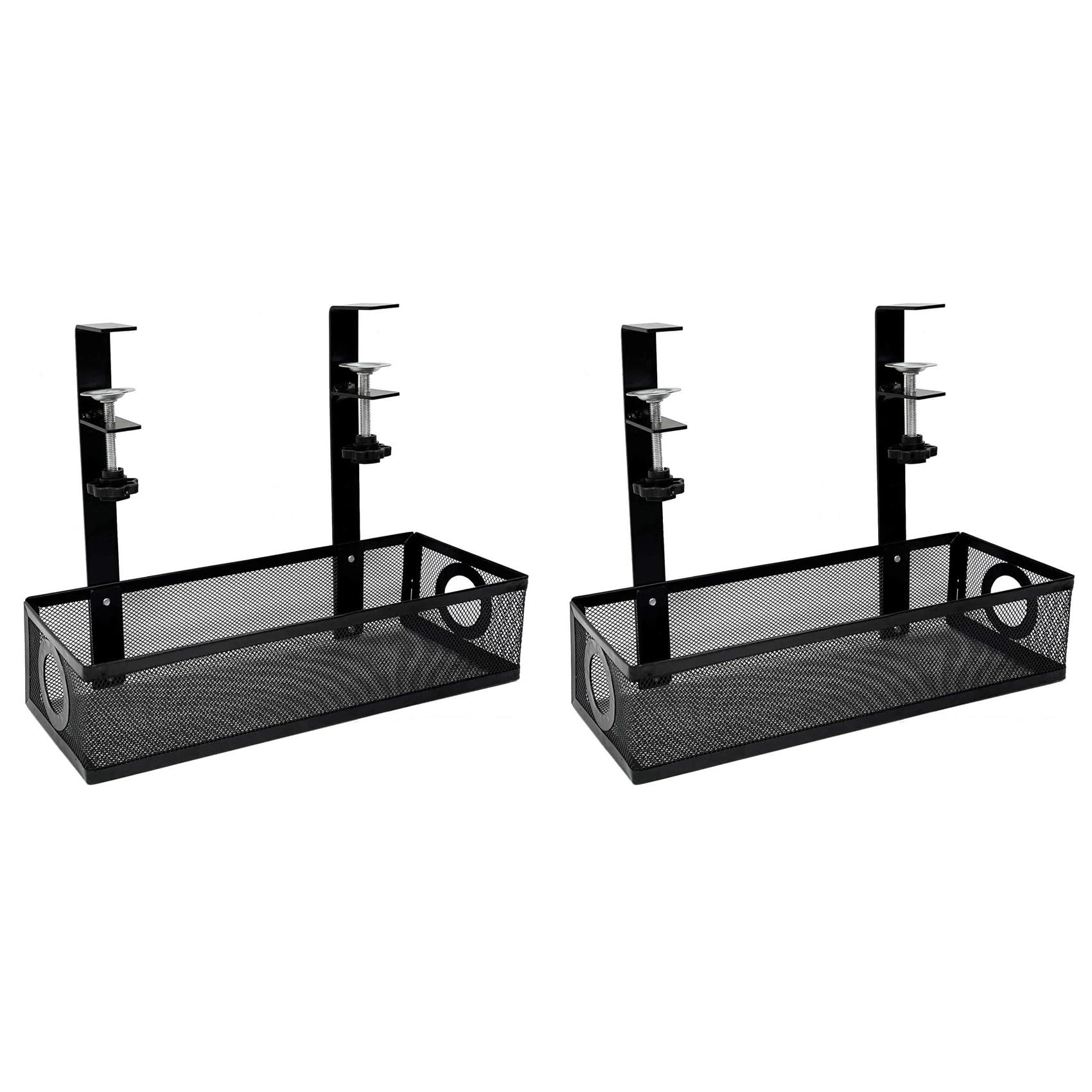Jnchdghwa Black 2X Under Desk Cable Management Box Tray Under Desk Wire Management Box Clamp Under Table Cord Management Organizer
