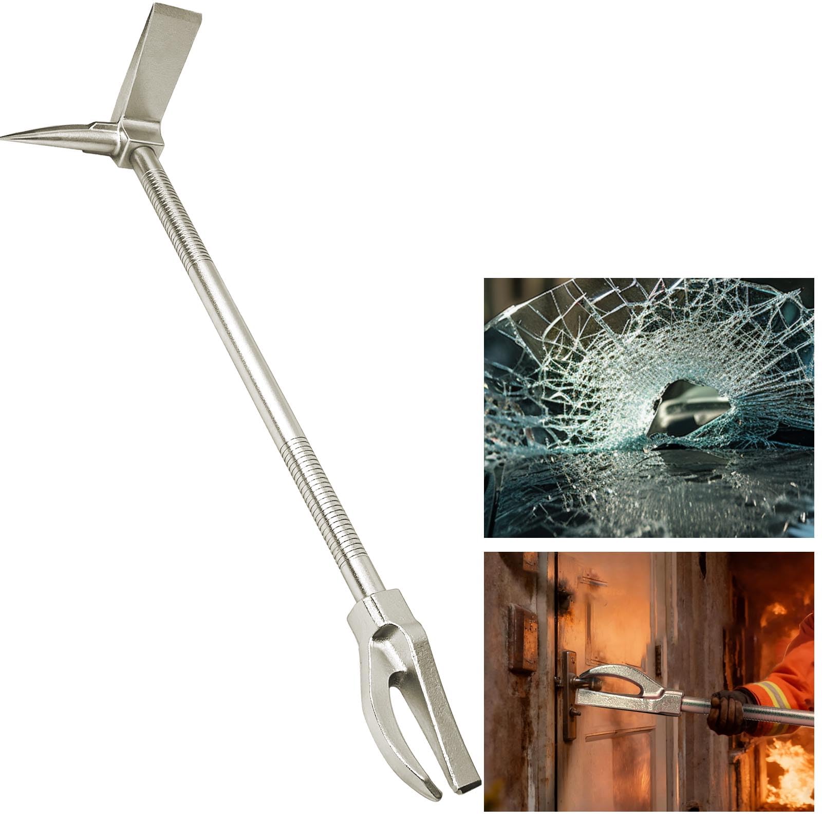 30" Halligan Bar with Metal Cutting Claw - Forged Steel Firefighter Tool | 4-in-1 Breaching | Heat-Treated Ends