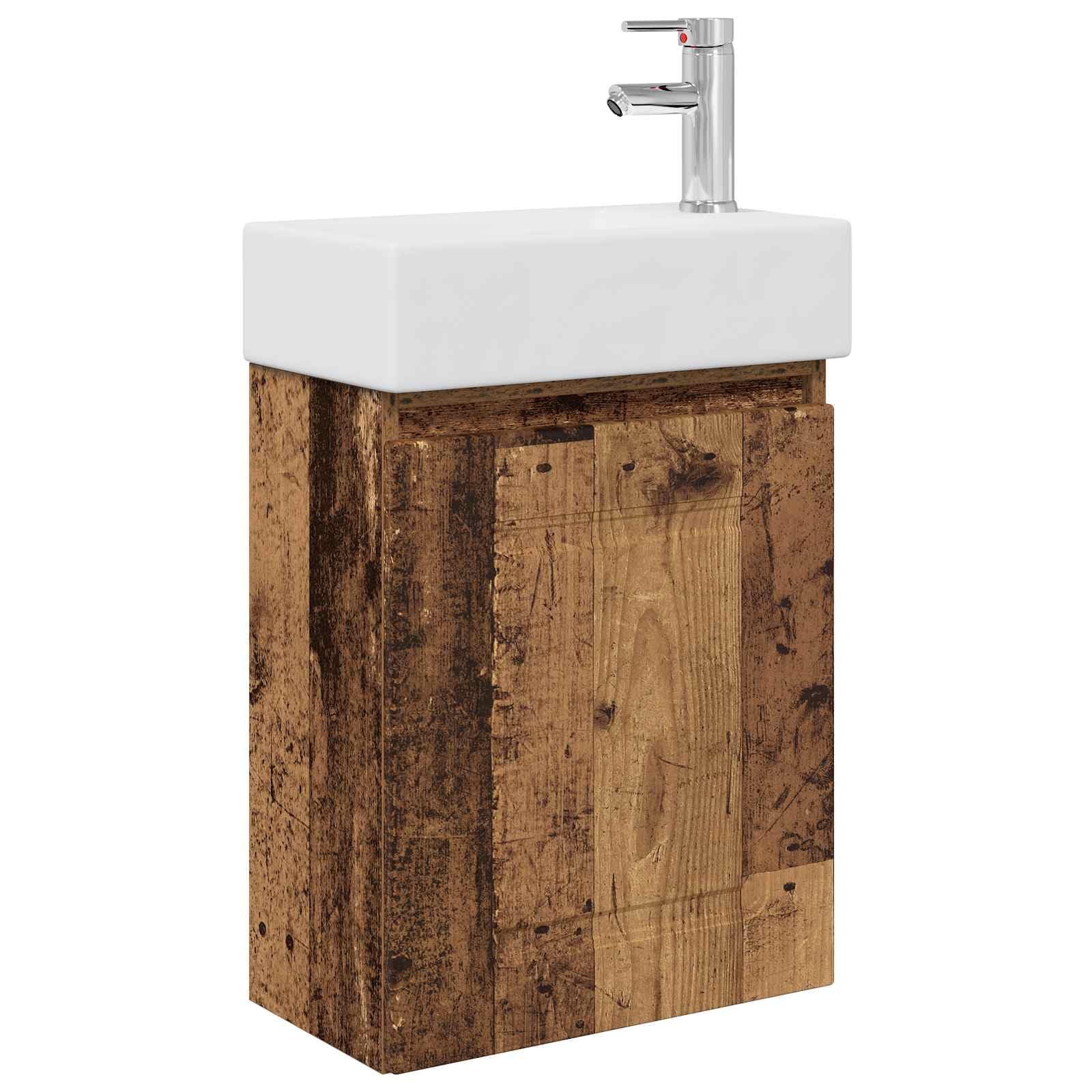 Lavabo de cerámica con armario de pared de 45,5 x 22,5 x 84 cm