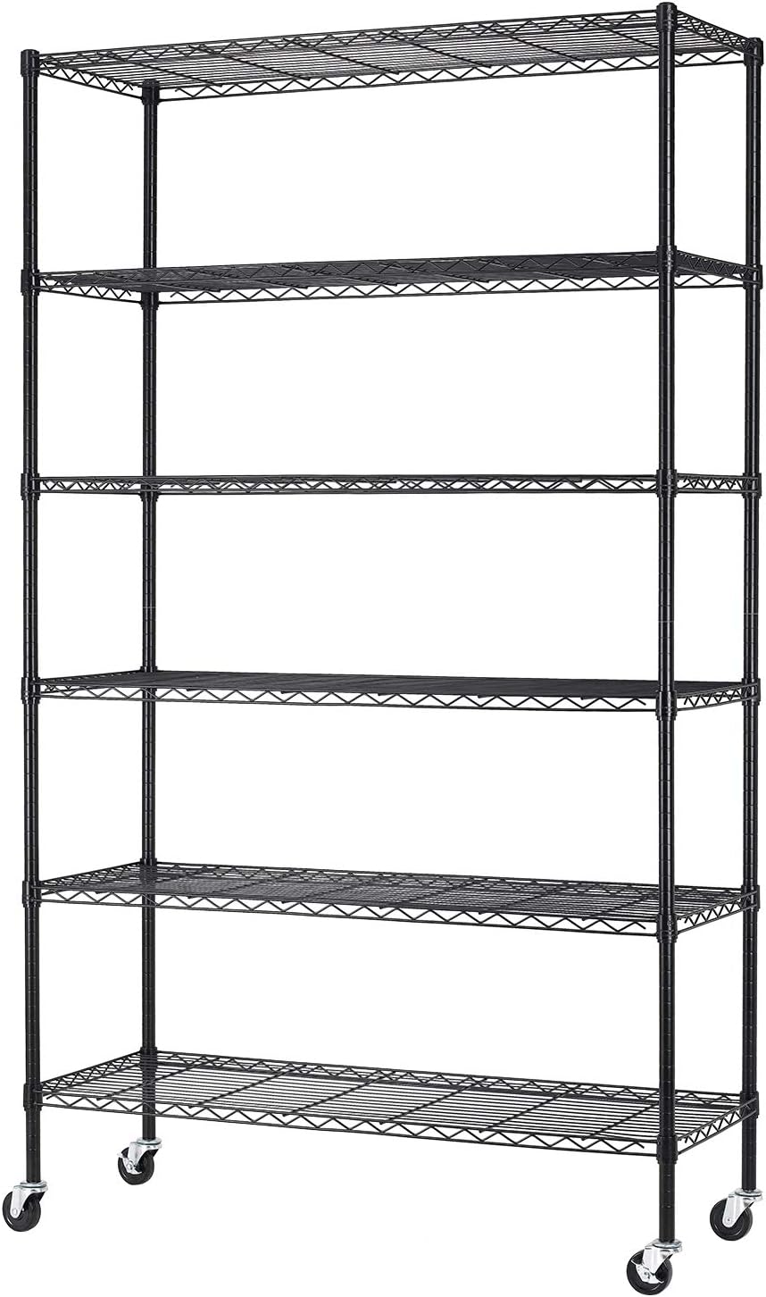 BestMassage 72"x48"x18" 6 Tire Wire Shelving Unit NSF Storage Shelves Large Heavy Duty Metal Shelf Organizer Height Adjustable Commercial Grade Steel Rack 2100 LBS Capacity with Wheels (Black)