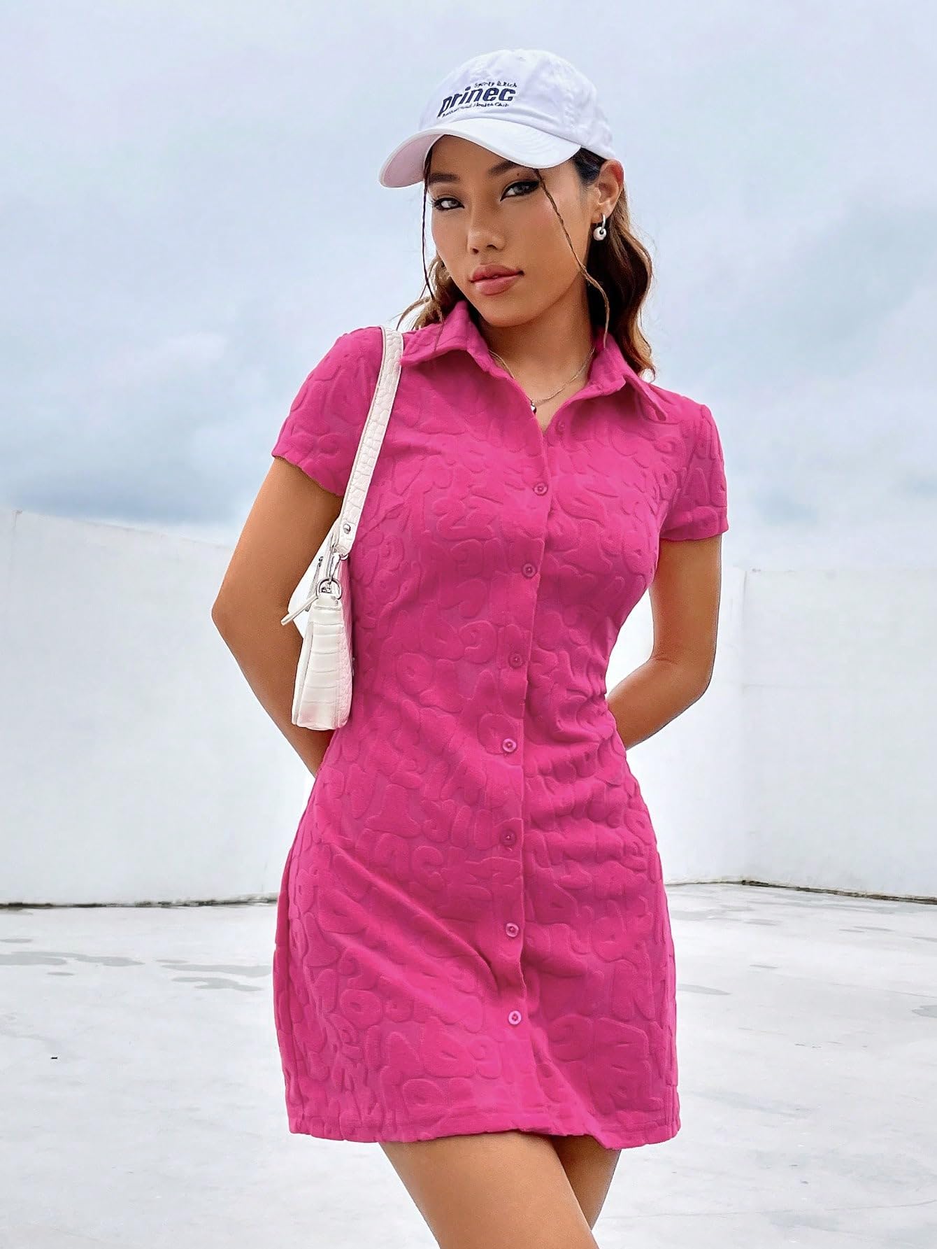 Amazon.com: Neeno Women's Dresses Women's Jacquard Button Front Shirt Dress  Dress for Women (Color : Hot Pink, Size : Small) : Clothing, Shoes & Jewelry