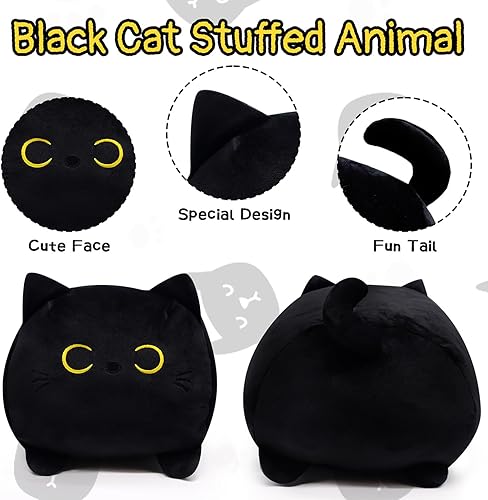 Miniatura 5 de MUFEIRUO Almohada de peluche de gato negro, animales de peluche de gato negro de 13 pulgadas, juguetes de peluche Kawaii para niños, para