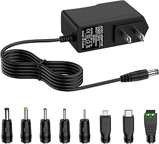 5V 1A DC Power Supply Adapter 5W AC/DC Charger AC 100V-240V to DC 5Volt 1Amp 0.5A Replacement Power Cord with 8 Plug Tips for Security Camera Baby Monitor Graco Swing TV Box Raspberry Pi USB Type-C