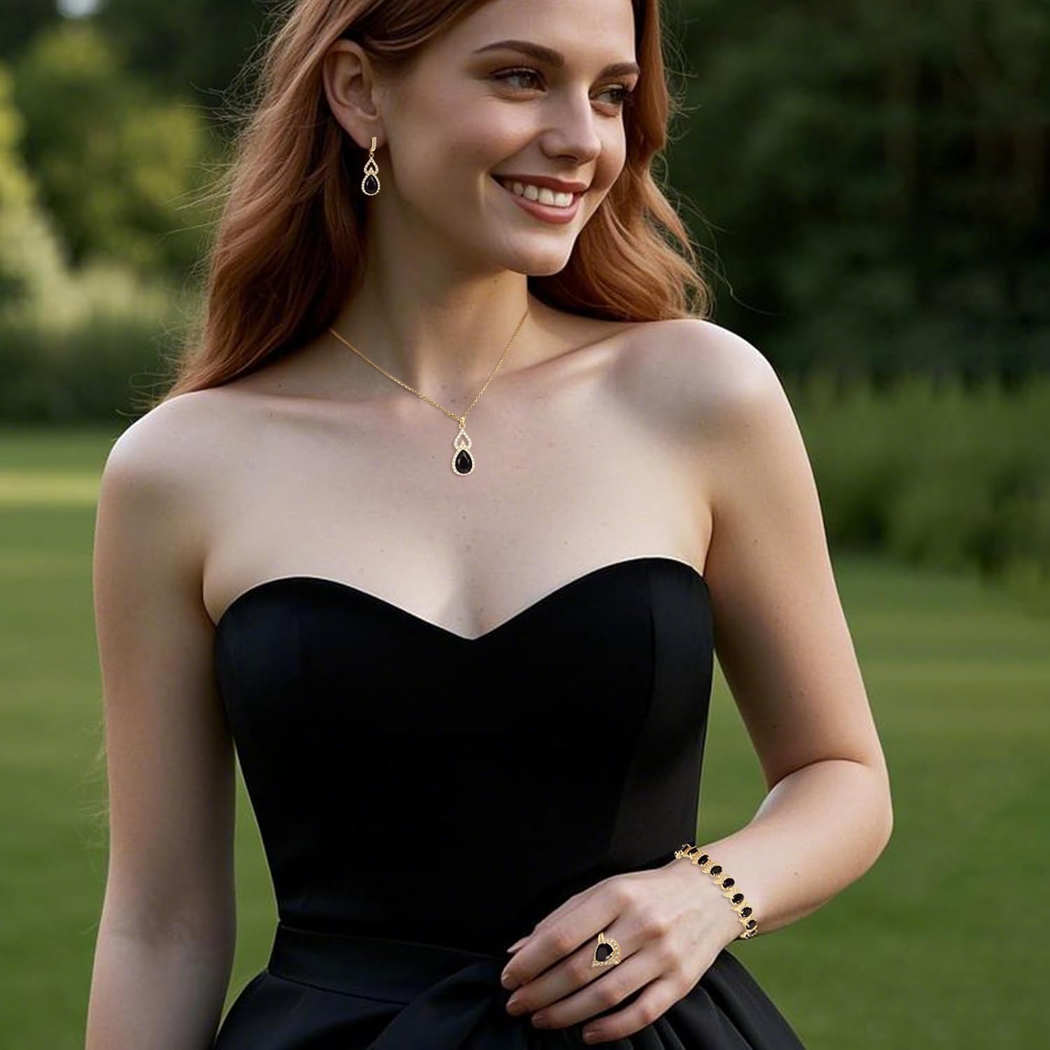 BriLove Wedding Jewelry Set for Women Bride Bridesmaid, Gorgeous Cubic Zirconia Teardrop Necklace Earrings Bracelet Adjustable Ring Jewelry Gift for Birthday/Anniversary/Mother’s Day - Image 3