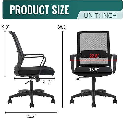 Miniatura 3 de Silla de escritorio ergonómica de malla para computadora moderna de media espalda con ruedas y apoyabrazos soporte lumbar profesional